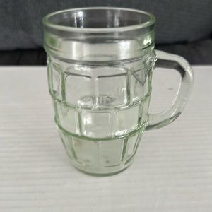 Vintage barrel style glass with handle. Pale green tint.